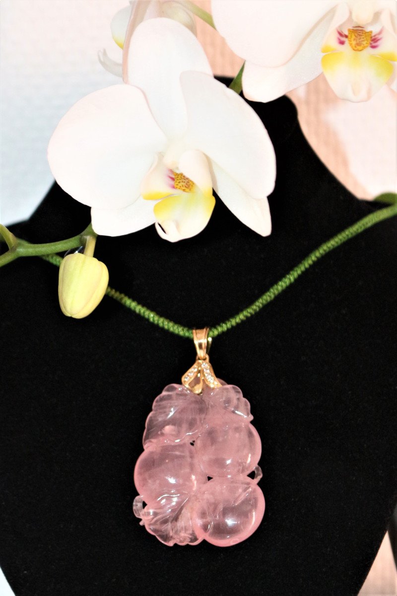 Pendentif Quartz Rose Sculpt&eacute; B&eacute;li&egrave;re En Or-photo-4