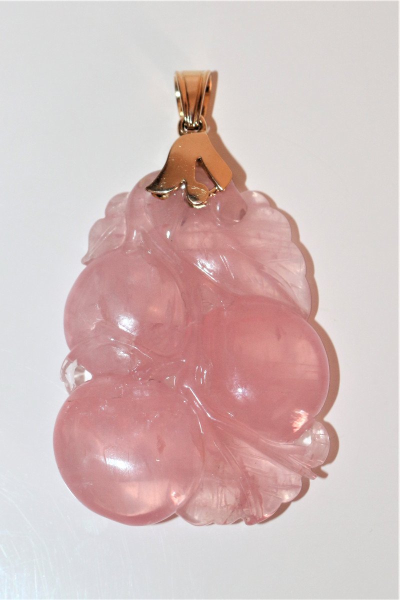 Pendentif Quartz Rose Sculpt&eacute; B&eacute;li&egrave;re En Or-photo-5