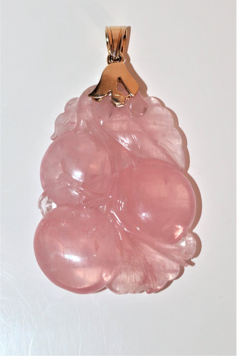 Pendentif Quartz Rose Sculpt&eacute; B&eacute;li&egrave;re En Or-photo-6