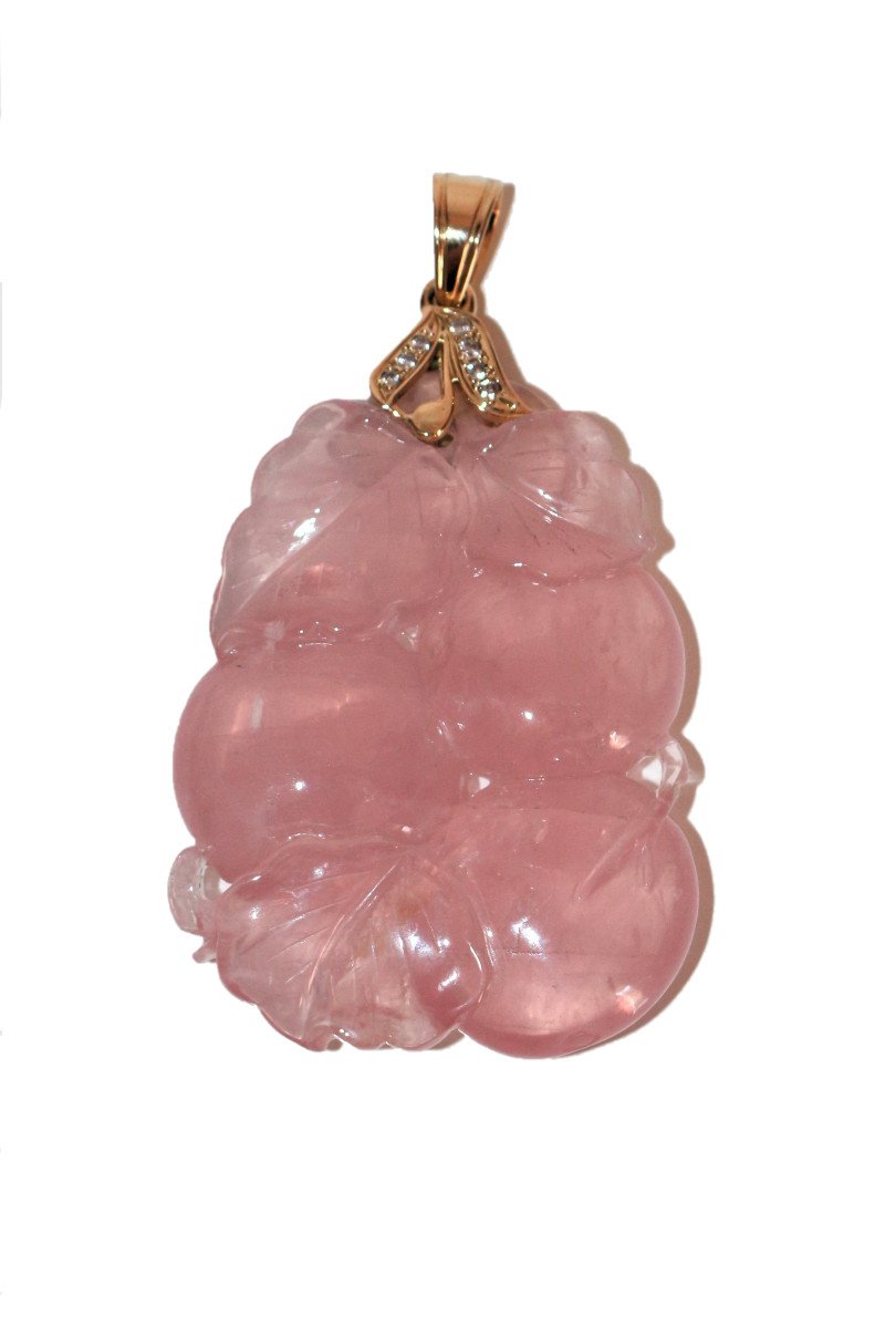 Pendentif Quartz Rose Sculpt&eacute; B&eacute;li&egrave;re En Or