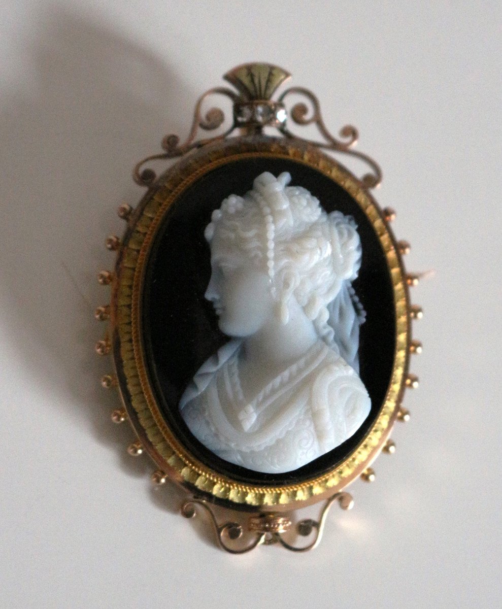 Napoleon III Cameo Brooch On Onyx-photo-3