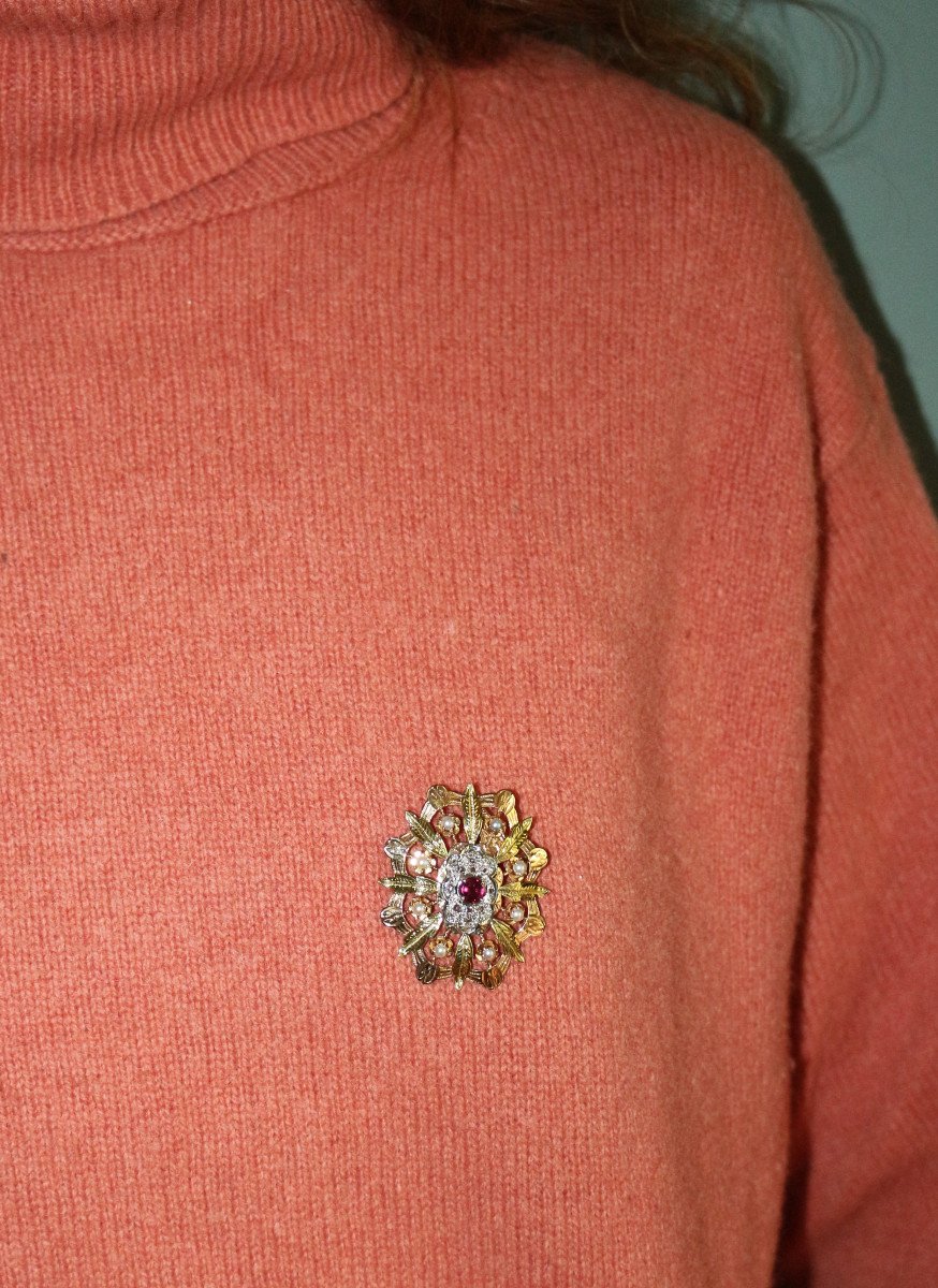 Pendentif Broche Napoléon III Trois Ors Diamants Grenat -photo-4