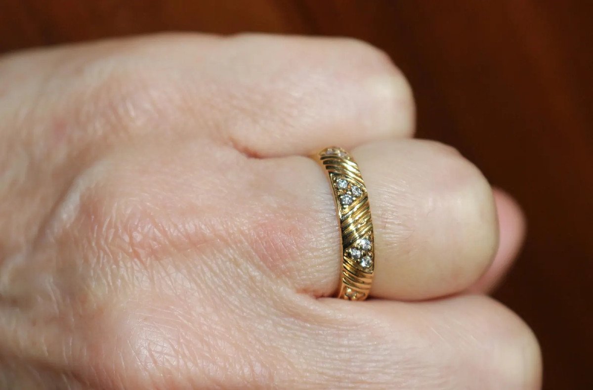 Yellow Gold And Diamond Triangles Wedding Band-photo-6