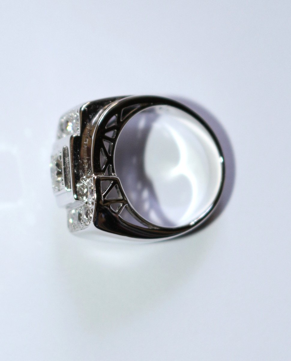 Bague Chevalière Art Déco Or Platine Diamants-photo-5
