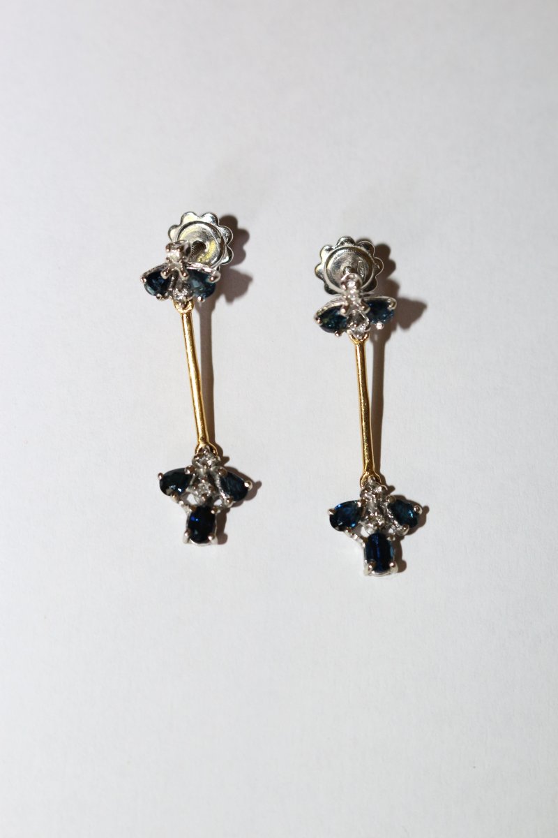Pair Of 2-tone Gold Sapphire And Brilliant-cut Earrings-photo-1