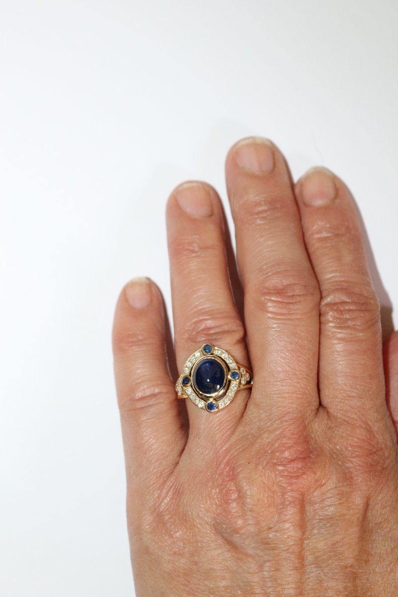 Sapphire And Diamond Cabochon Ring-photo-4