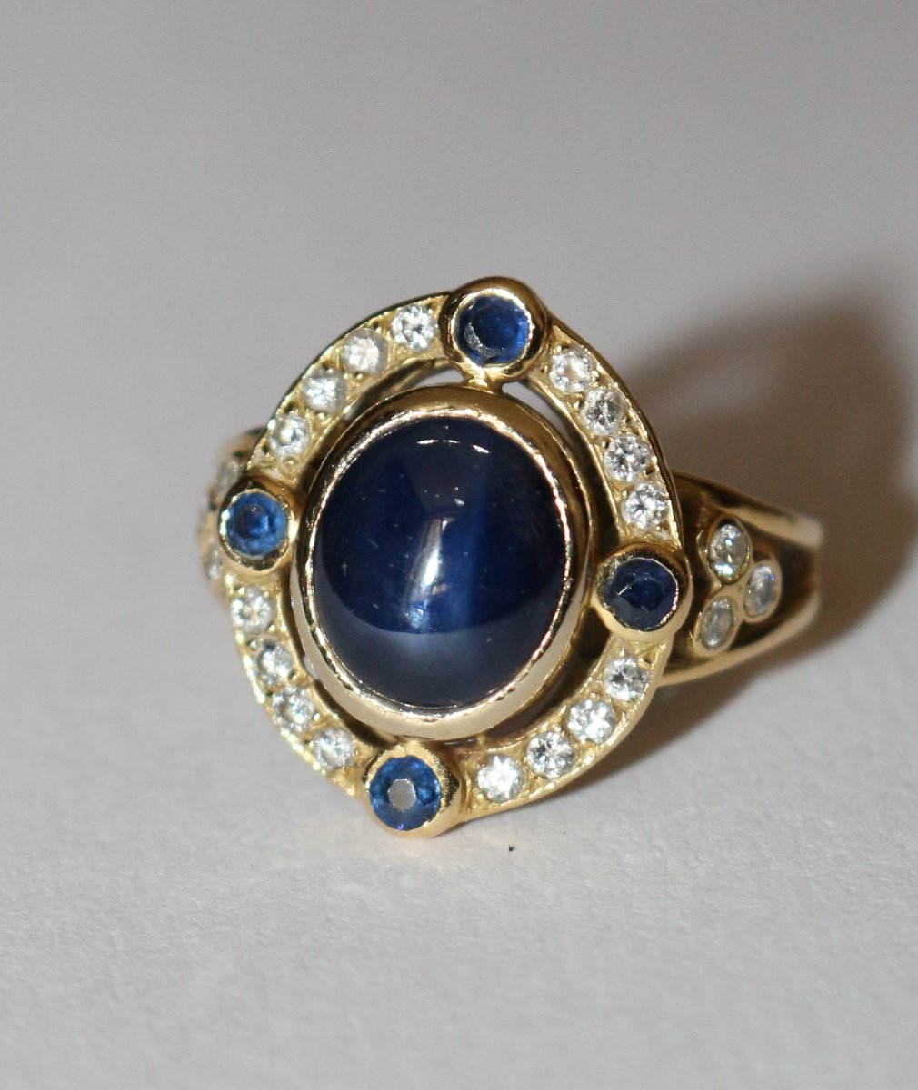 Sapphire And Diamond Cabochon Ring-photo-4