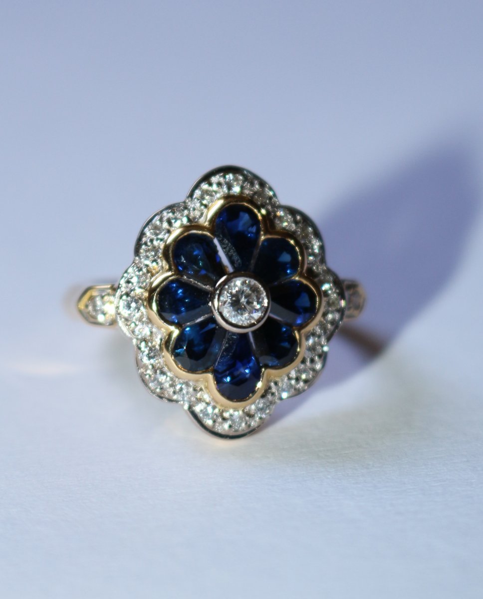Flower Ring With Diamonds And Sapphires-photo-5