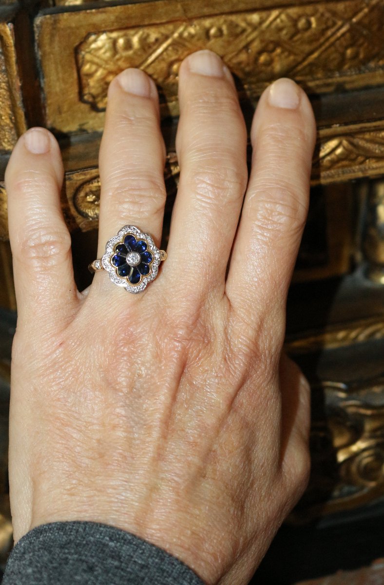 Flower Ring With Diamonds And Sapphires-photo-8