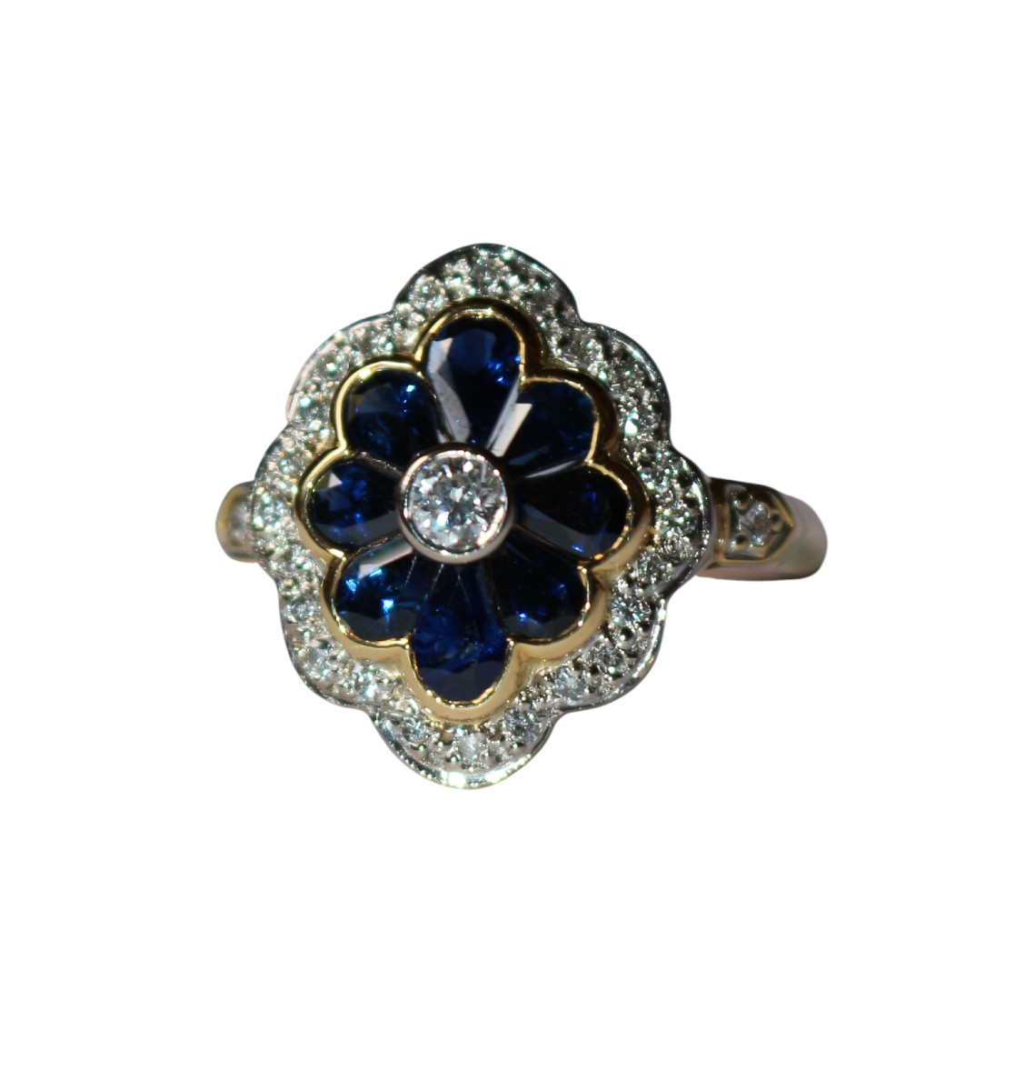 Flower Ring With Diamonds And Sapphires