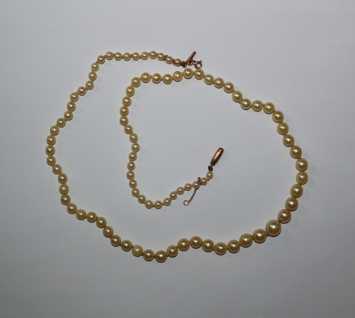 Collier de 90 perles de culture en chute fermoir or jaune-photo-3