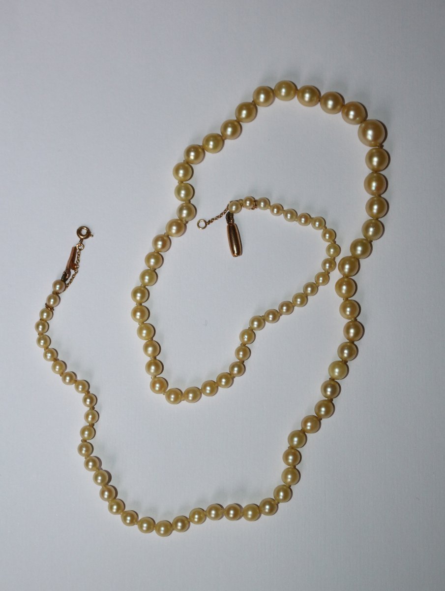 Collier de 90 perles de culture en chute fermoir or jaune-photo-4