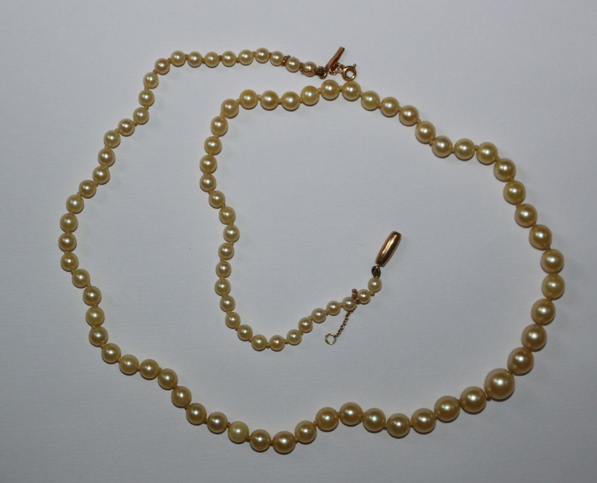 Collier de 90 perles de culture en chute fermoir or jaune-photo-1