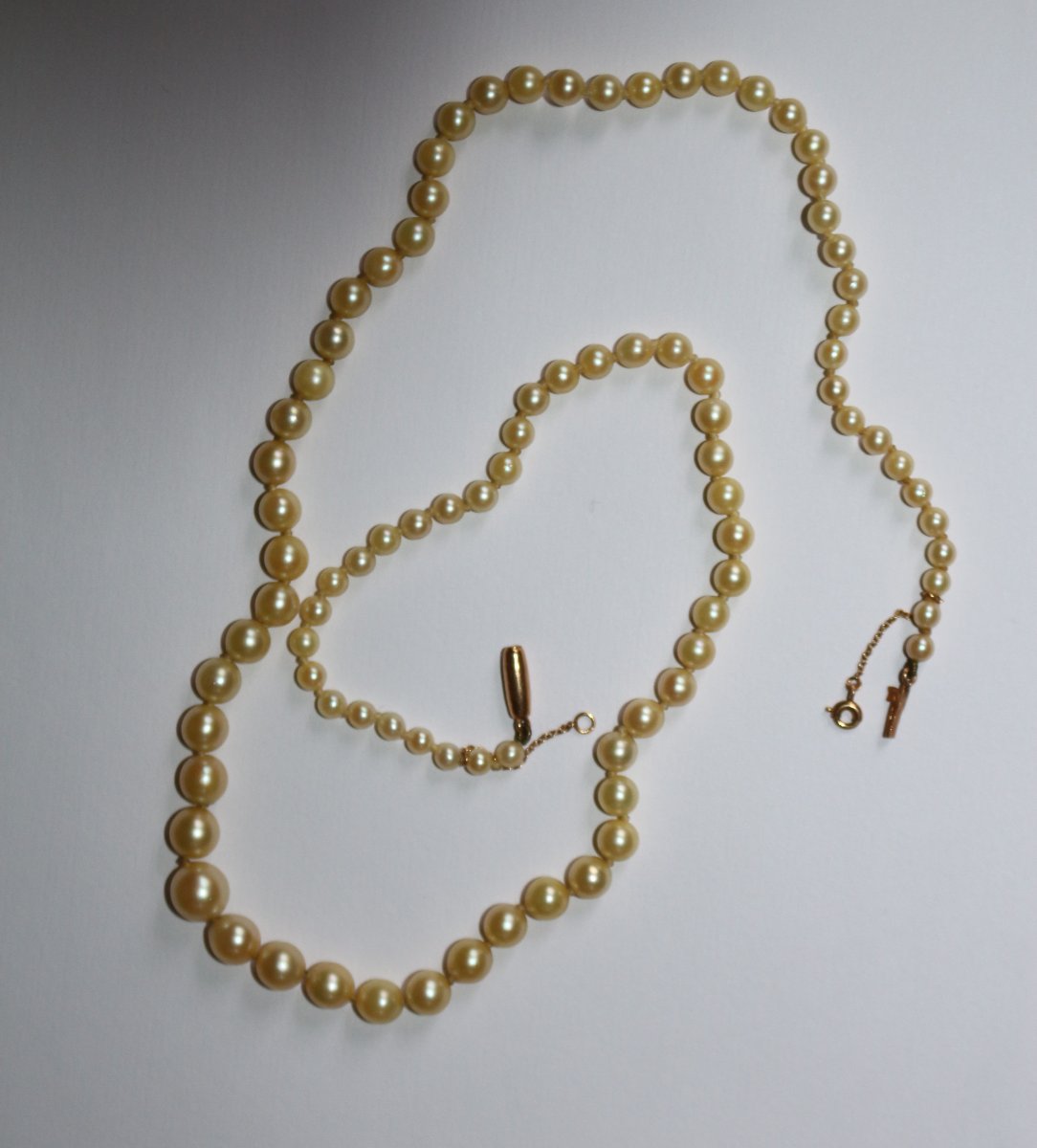 Collier de 90 perles de culture en chute fermoir or jaune-photo-2