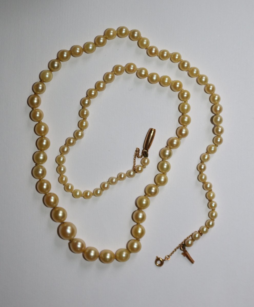 Collier de 90 perles de culture en chute fermoir or jaune-photo-3