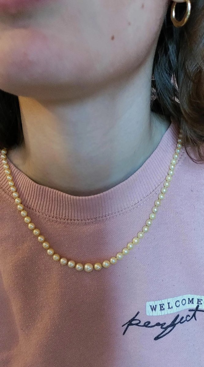 Collier de 90 perles de culture en chute fermoir or jaune-photo-4