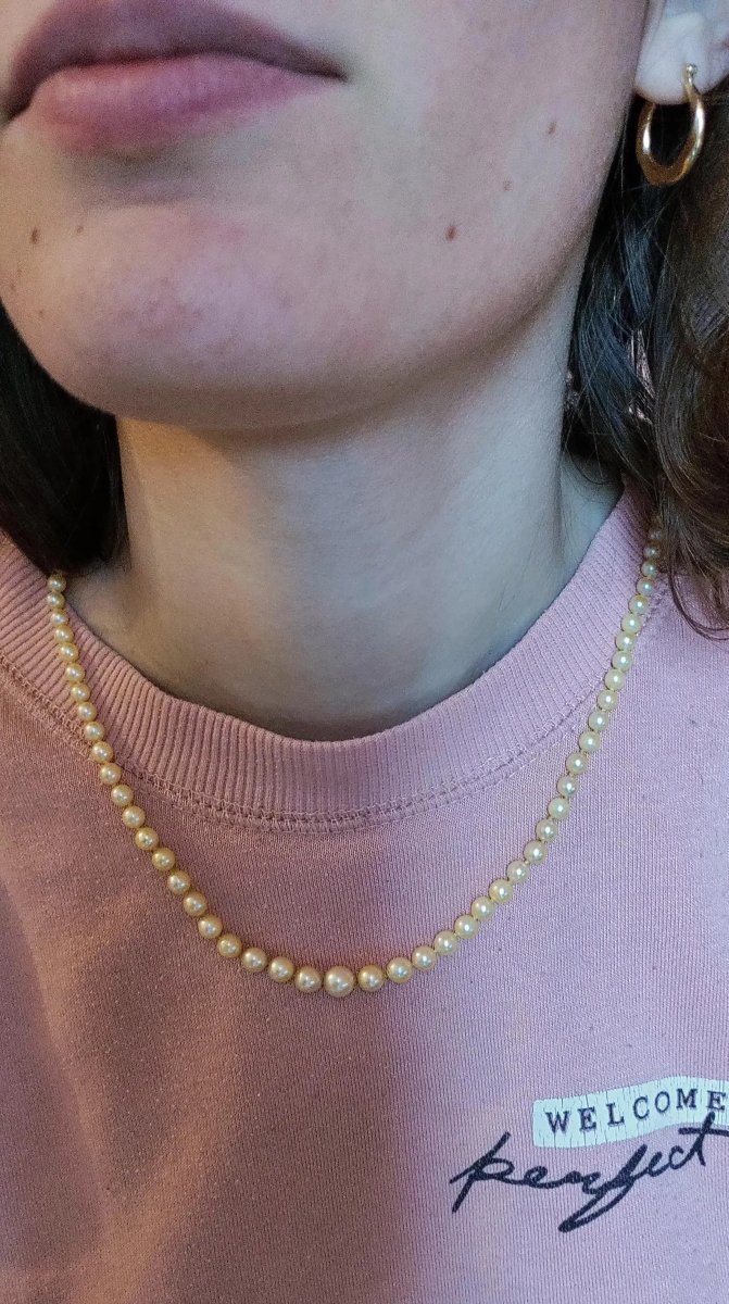 Collier de 90 perles de culture en chute fermoir or jaune-photo-5