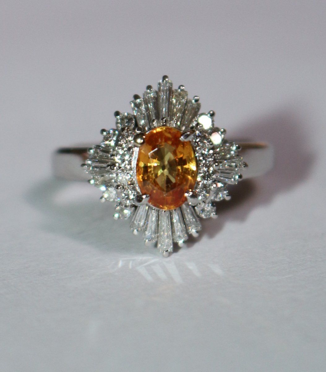 Sapphire, Orange, Platinum, And Diamond Ring-photo-2