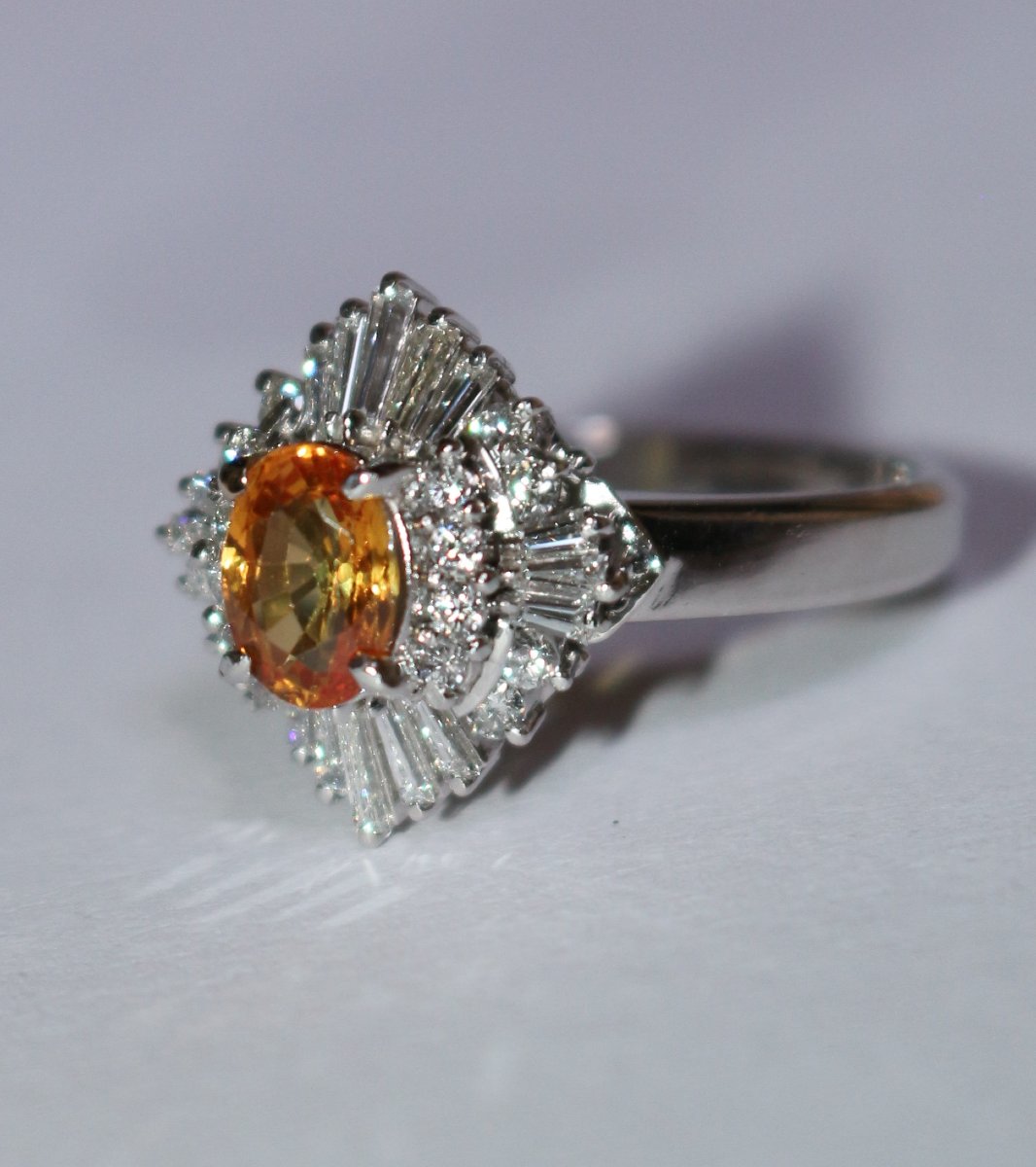 Sapphire, Orange, Platinum, And Diamond Ring-photo-4