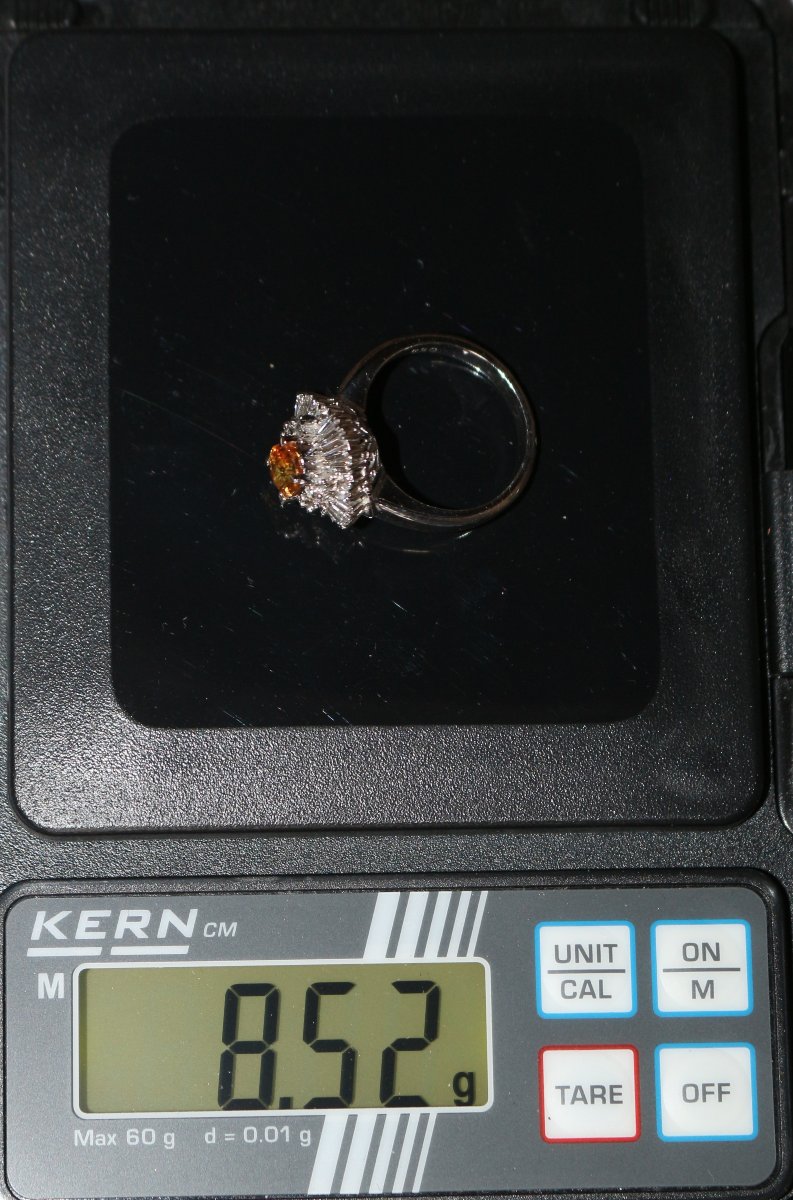 Sapphire, Orange, Platinum, And Diamond Ring-photo-2