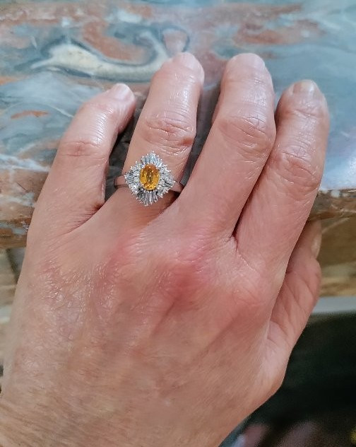 Sapphire, Orange, Platinum, And Diamond Ring-photo-4