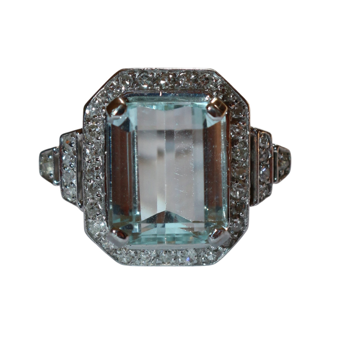 Art Deco White Gold Aquamarine Diamond Ring