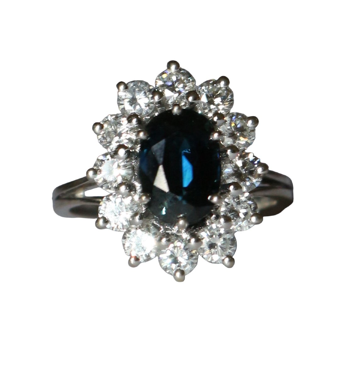 Bague marguerite saphir diamants or blanc-photo-2