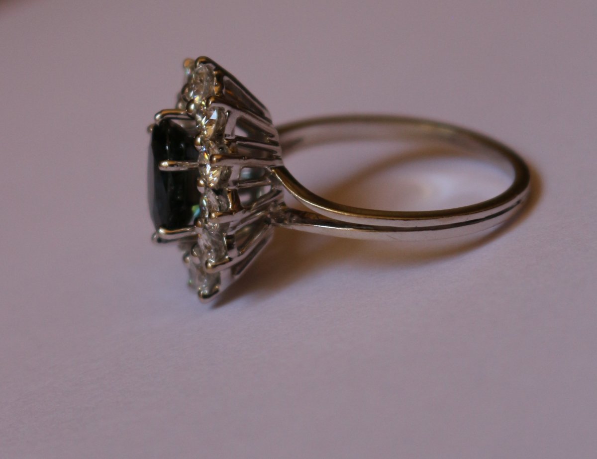 Bague marguerite saphir diamants or blanc-photo-1