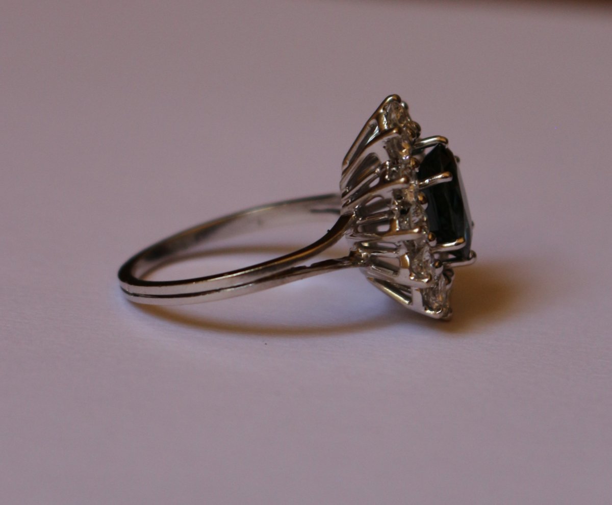 Bague marguerite saphir diamants or blanc-photo-2