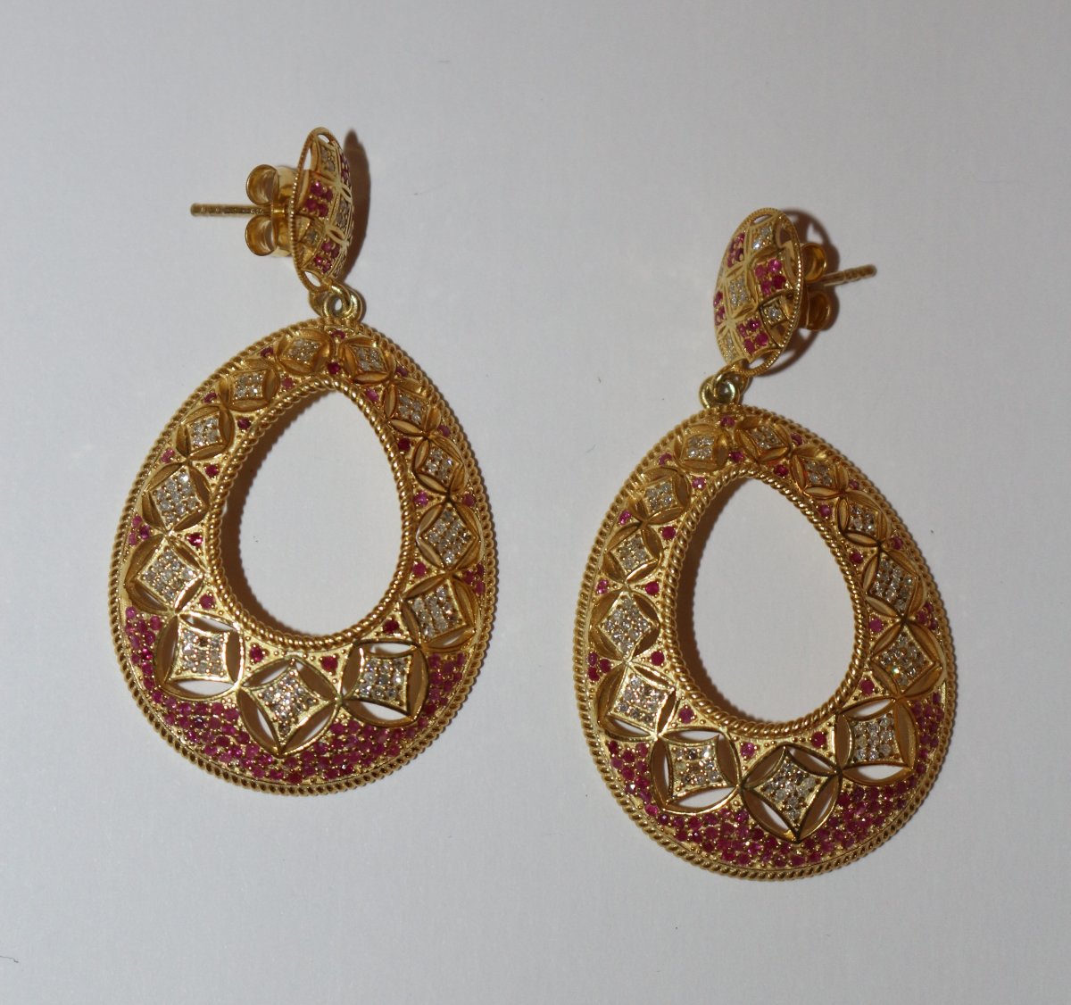 Pair Of Ruby And Diamond Drop Earrings-photo-2