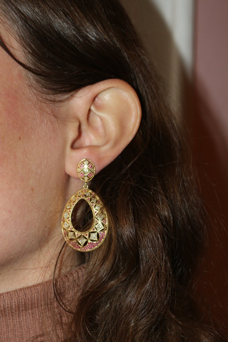 Pair Of Ruby And Diamond Drop Earrings-photo-3
