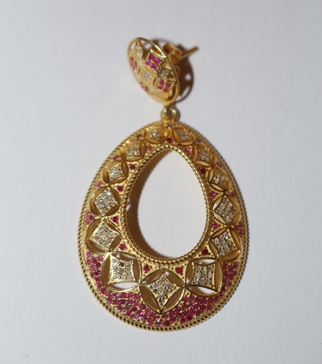 Pair Of Ruby And Diamond Drop Earrings-photo-4