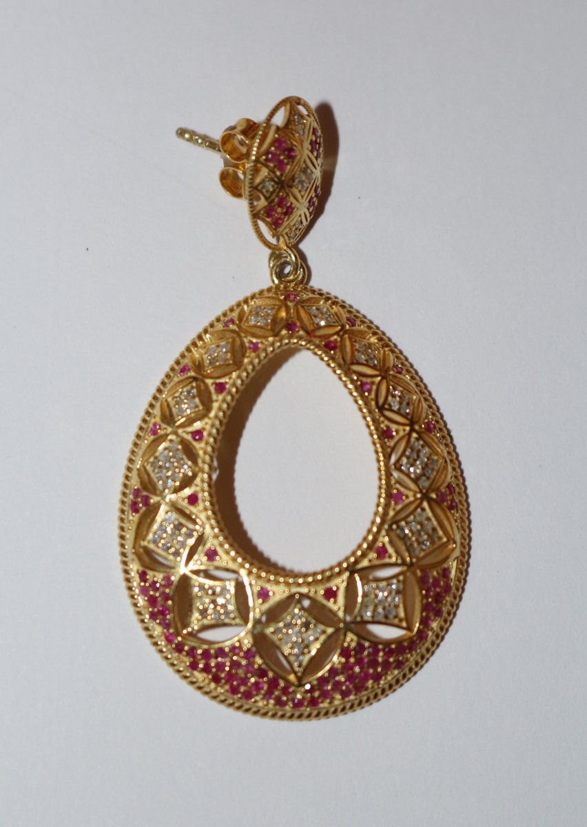 Pair Of Ruby And Diamond Drop Earrings-photo-1