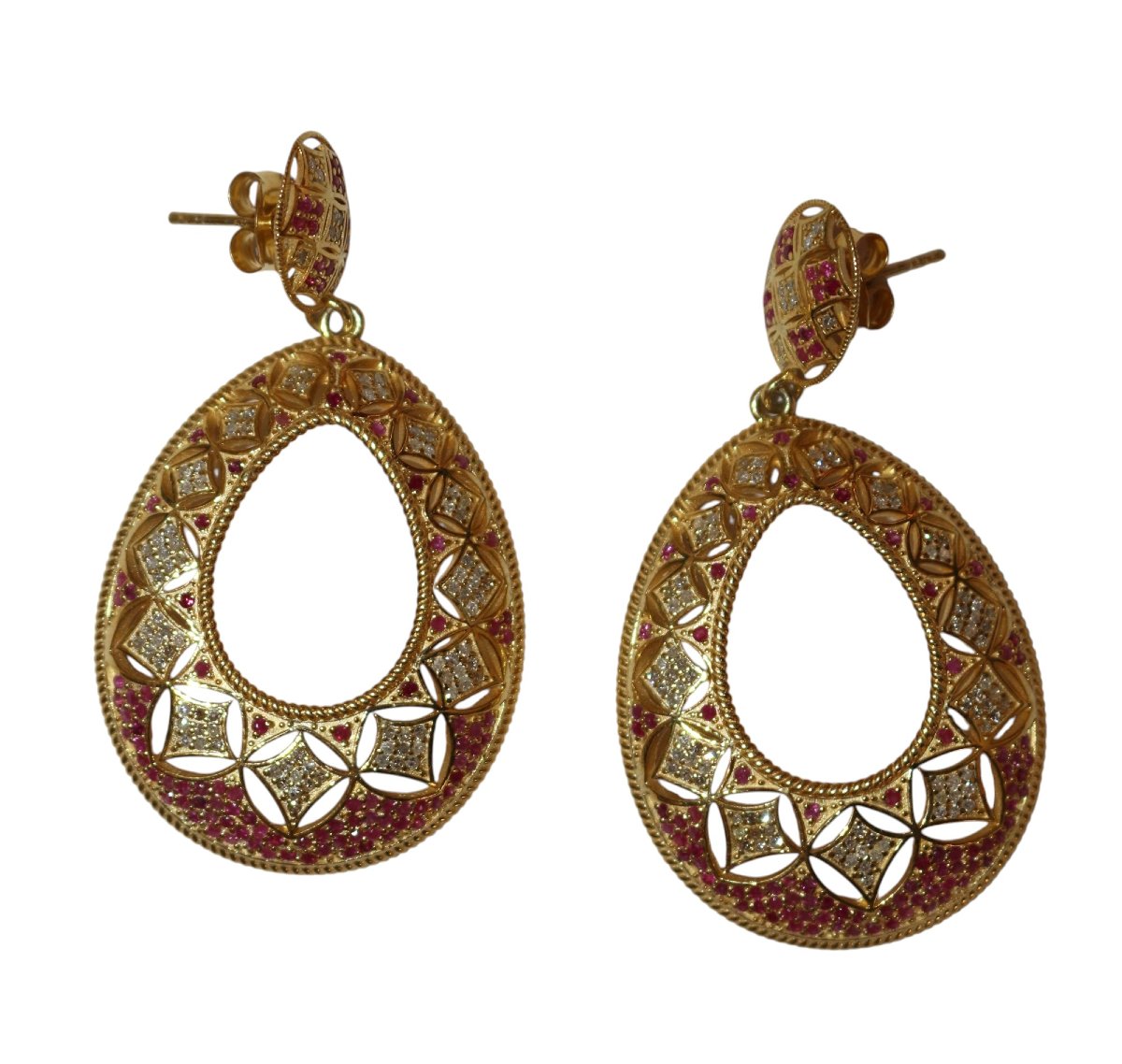 Pair Of Ruby And Diamond Drop Earrings