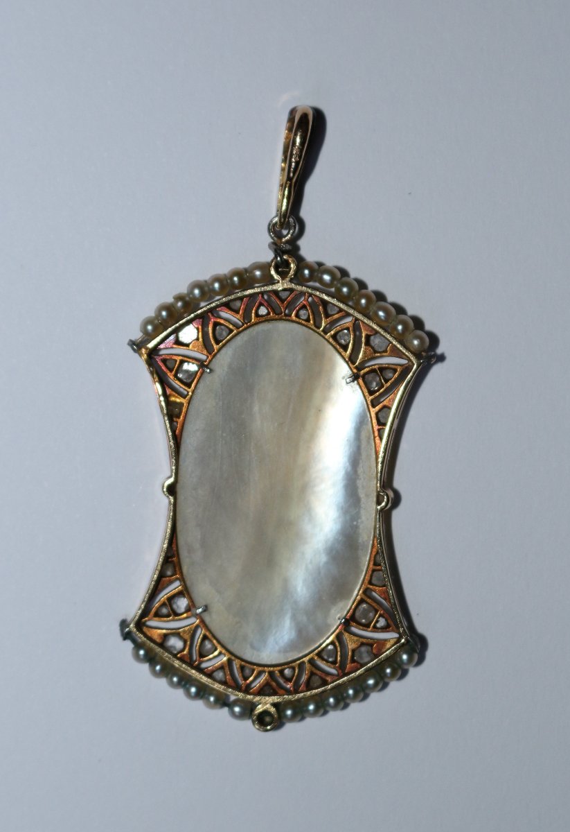 Pendentif ancien 1900 Vierge nacre et platine-photo-1