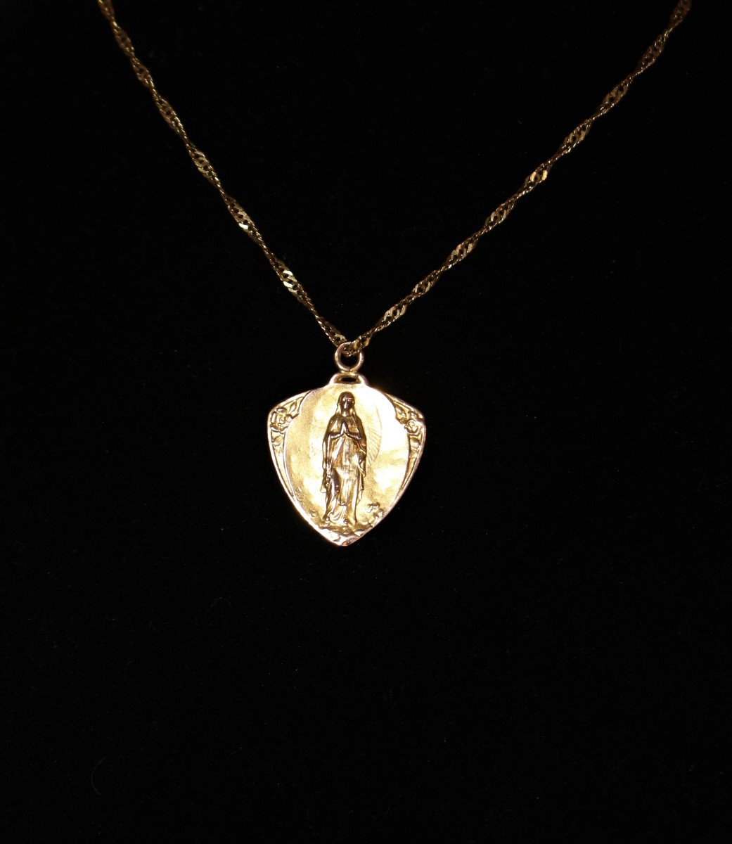 Médaille Religieuse Or Jaune Art Nouveau-photo-3