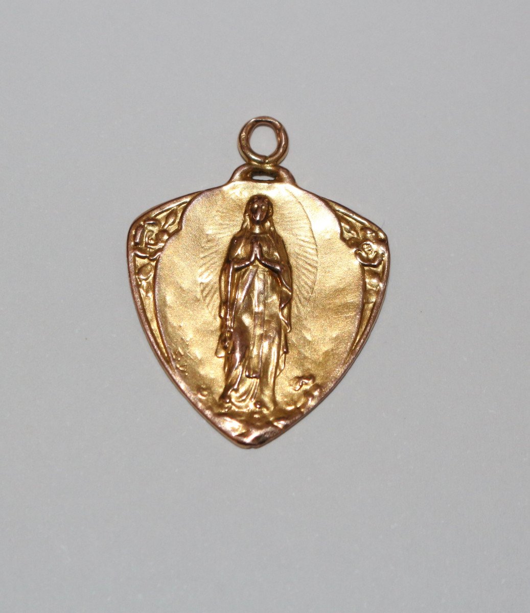 Médaille Religieuse Or Jaune Art Nouveau-photo-2