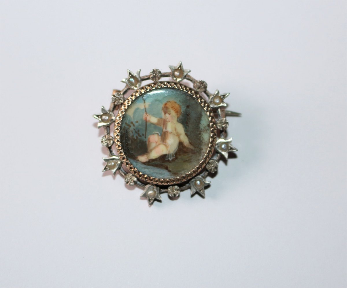 Broche Argent Vermeil Miniature XIXe-photo-1