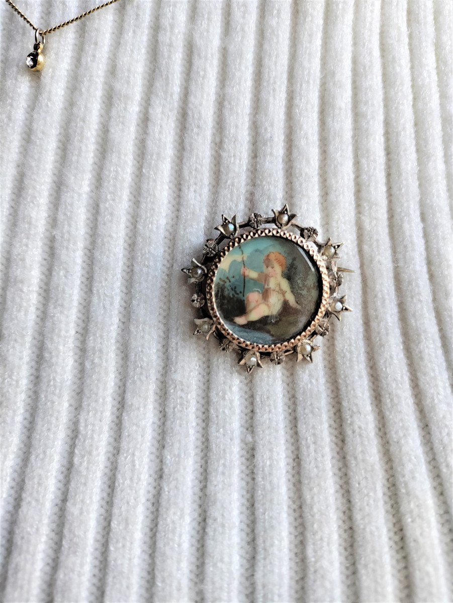 Broche Argent Vermeil Miniature XIXe-photo-5