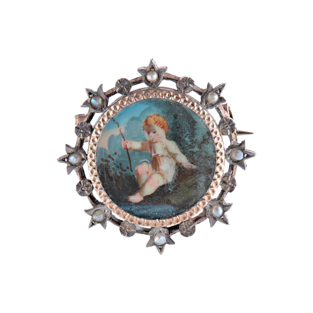 Broche Argent Vermeil Miniature XIXe