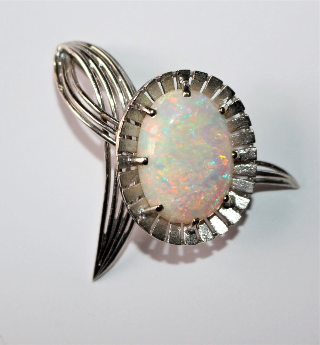 Broche Fleur Or Gris Et Opale blanche-photo-6