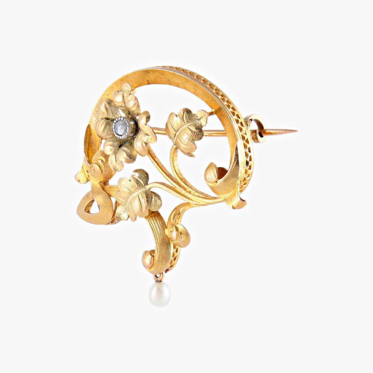 Broche d&#039;&eacute;poque Art Nouveau En Or Jaune-photo-7