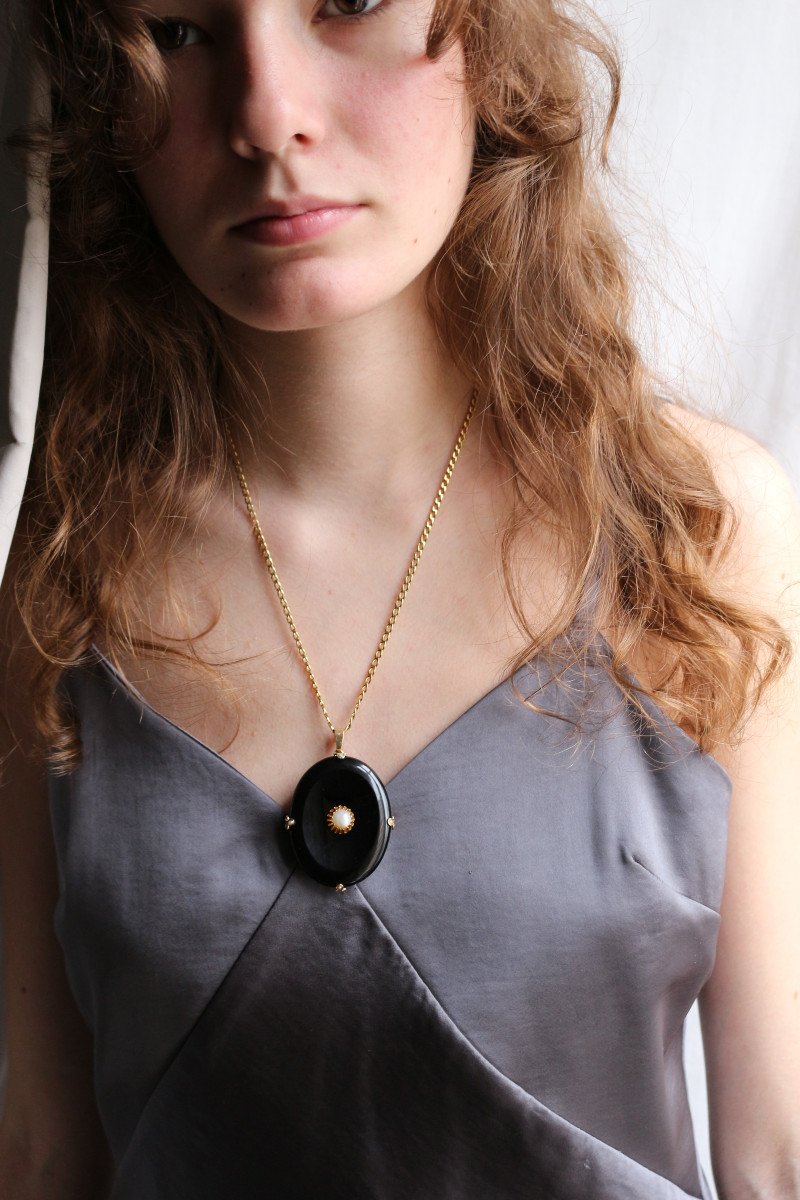 Pendentif En Onyx Et Perles XIXe-photo-7