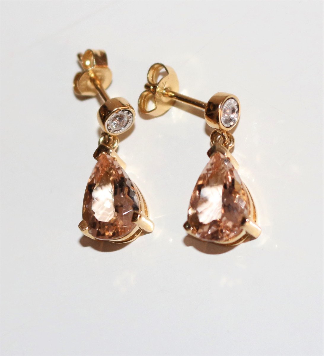 Paire De Boucles d&#039;Oreilles Morganites Et Diamants-photo-4