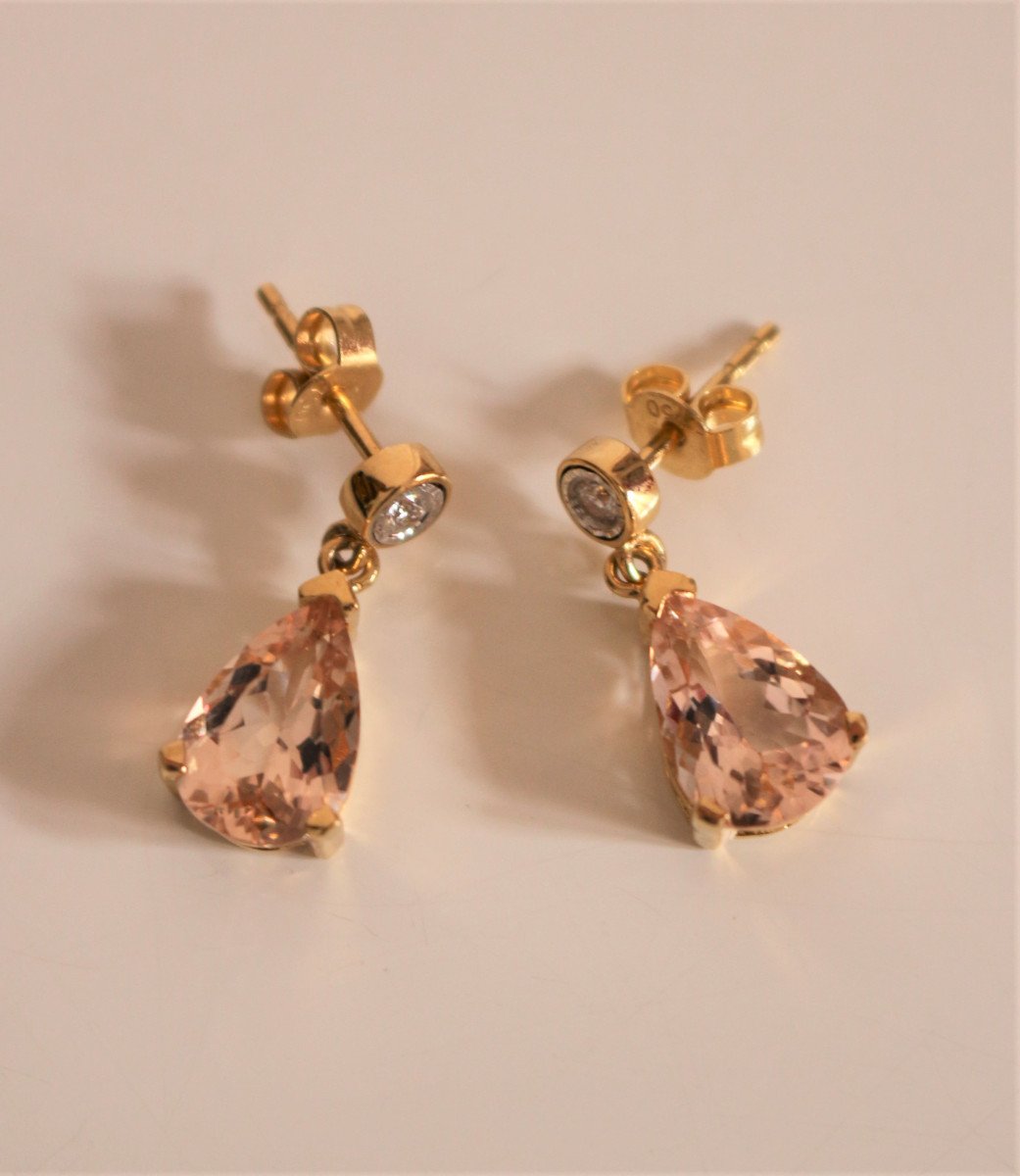 Paire De Boucles d&#039;Oreilles Morganites Et Diamants-photo-2