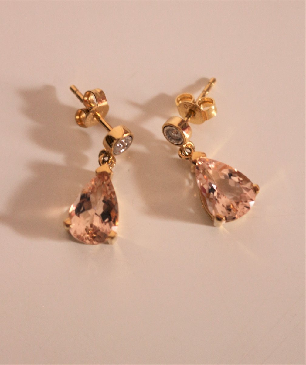 Paire De Boucles d&#039;Oreilles Morganites Et Diamants-photo-3