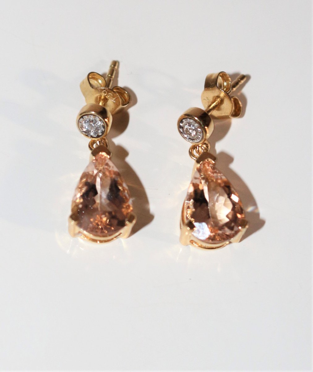 Paire De Boucles d&#039;Oreilles Morganites Et Diamants-photo-5