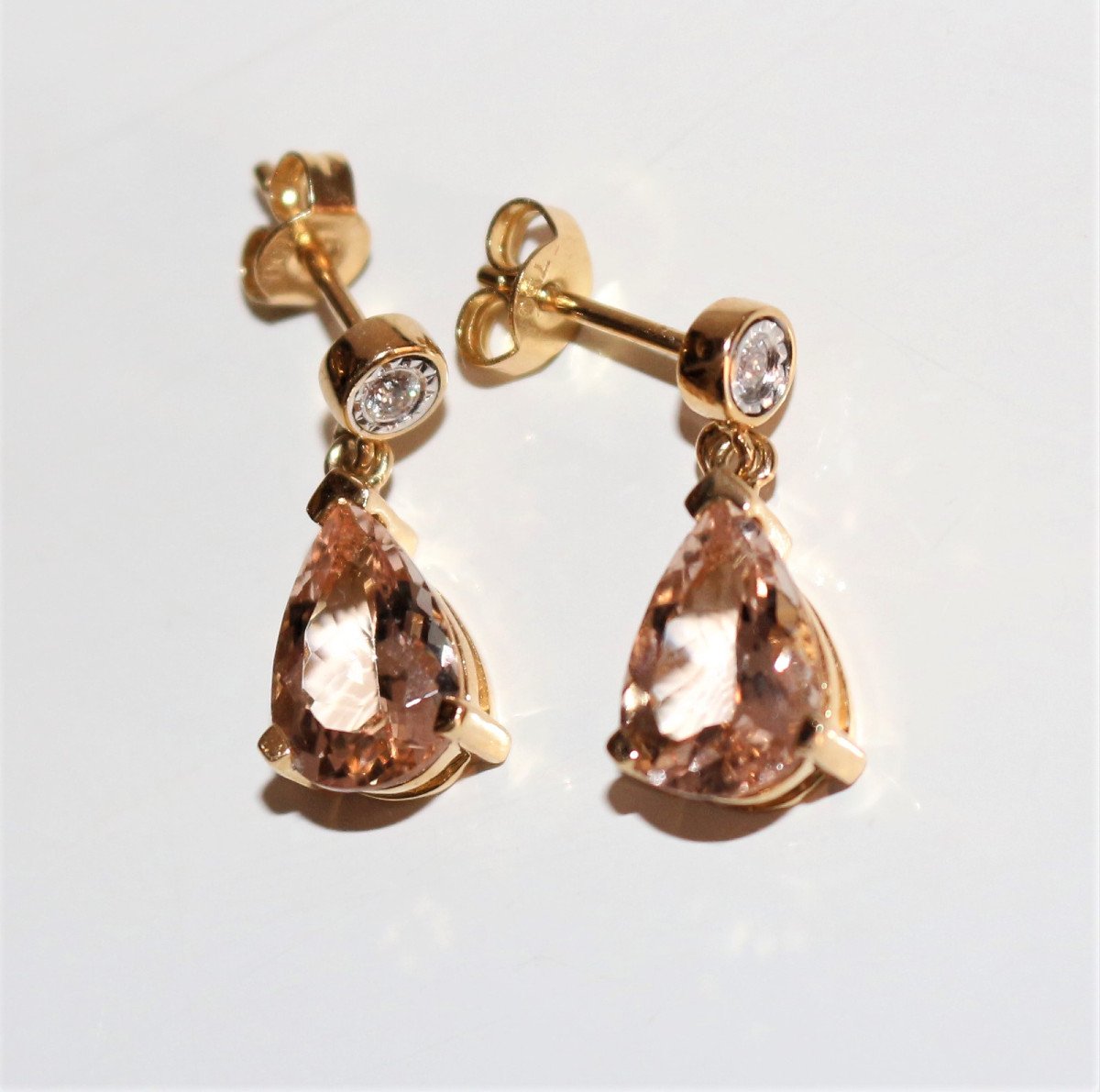 Paire De Boucles d&#039;Oreilles Morganites Et Diamants-photo-6