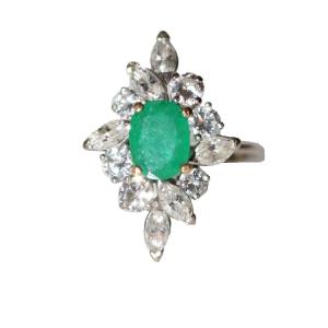 Emerald And Diamond Navette Ring