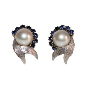 Pearl And Sapphire Earrings